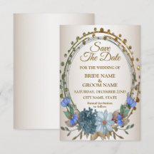 Padrão Geométrico Floral Azul Dourado de Casamento