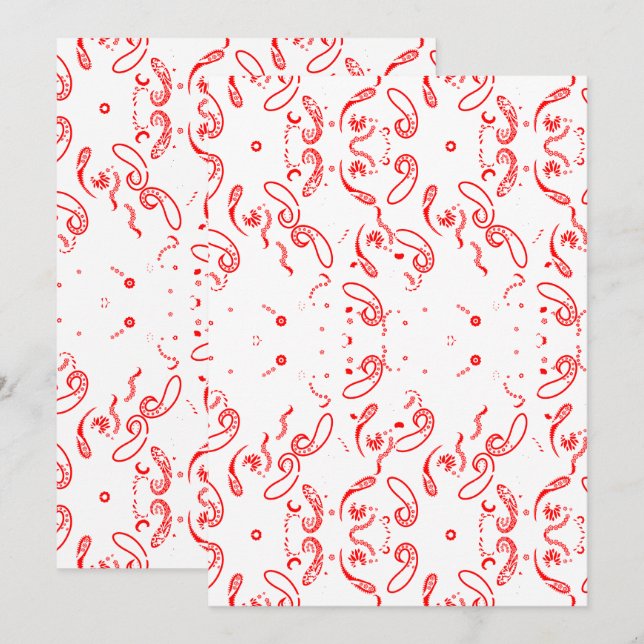 Reserve A Data Padrão Paisley Vermelho e Branco – Impressão Flora (Frente/Verso)