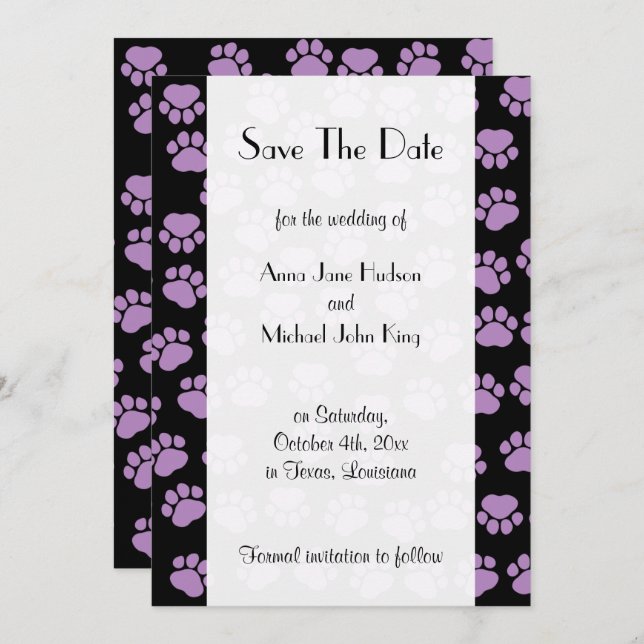 Reserve A Data Padrões De Patas, Patas Roxas, Salvar A Data (Frente/Verso)