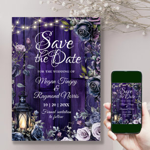 Reserve A Data Painéis de Madeira Rústica Floral Roxo Escuro Góti