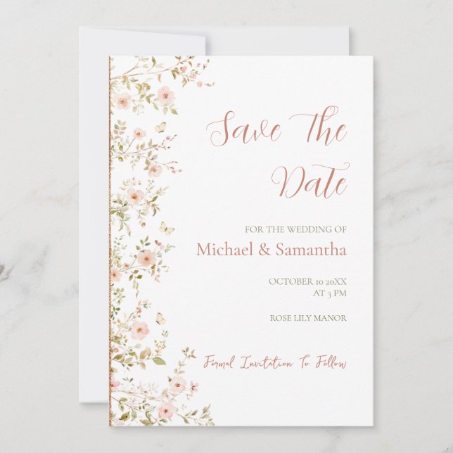 Reserve A Data País da Rosa Selvagem Casamento (Frente)