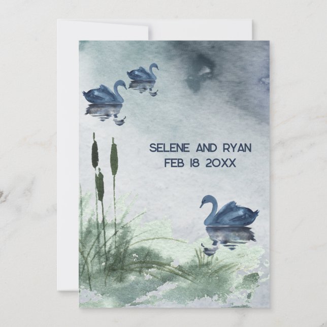 Reserve A Data Paisagem do lago com cisnes salva a data (Verso)