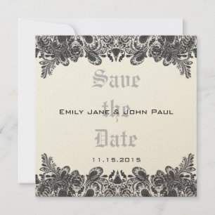 Reserve A Data Paisley Black & Ivory Casamento tema damasco Salva