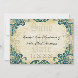Reserve A Data Paisley Peacock Colors Casamento Salve a Data