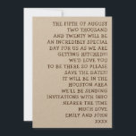 Reserve A Data Palavras simples, casamento informal e divertido<br><div class="desc">Se você tem um casamento informal em mente, esses sem confusão simples e simples e na moda, "Salvem as Datas" podem ser exatamente o que você está procurando em sintonia com seu tema. O texto é facilmente personalizado e você pode alterar a fonte e a cor se desejar. A amostra...</div>