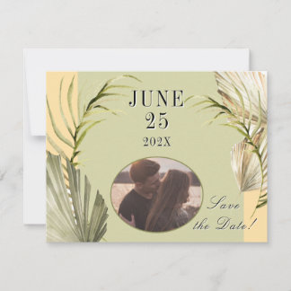Reserve A Data Palm Leaf Greenery Guarde o Cartão-Postal de Data