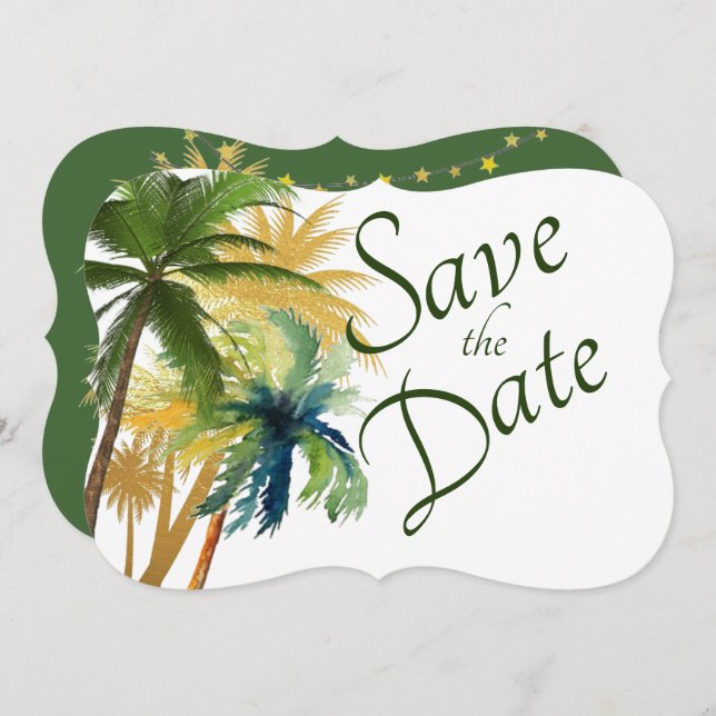 Reserve A Data Palm Tree Beach Casamento Salve A Data (Frente/Verso)