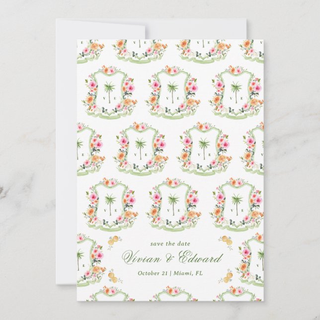 Reserve A Data Palm Tree Crest Monograma Summer Boho Beach Casame (Frente)