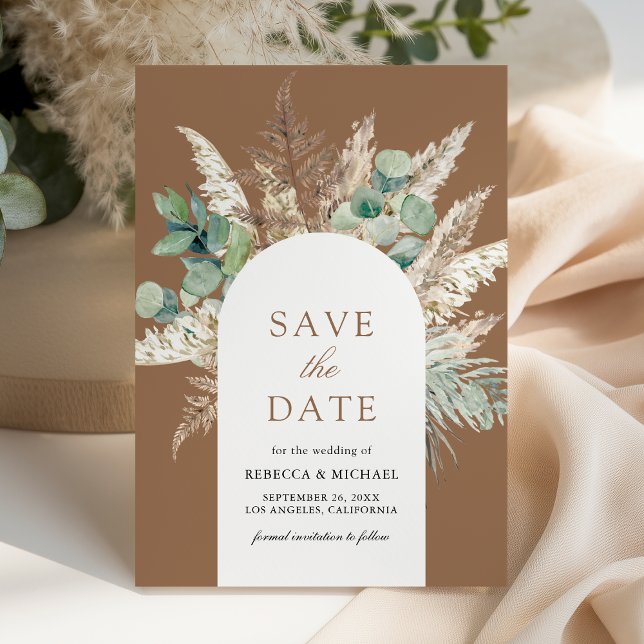 Reserve A Data Pampas Eucalyptus Arch Beige Tan Wedding (Criador carregado)