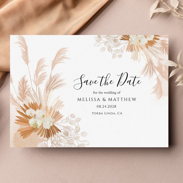 Reserve A Data Pampas Grass Terracotta Botanical (Wedding Script Save the Date Pampas Grass Terracotta)