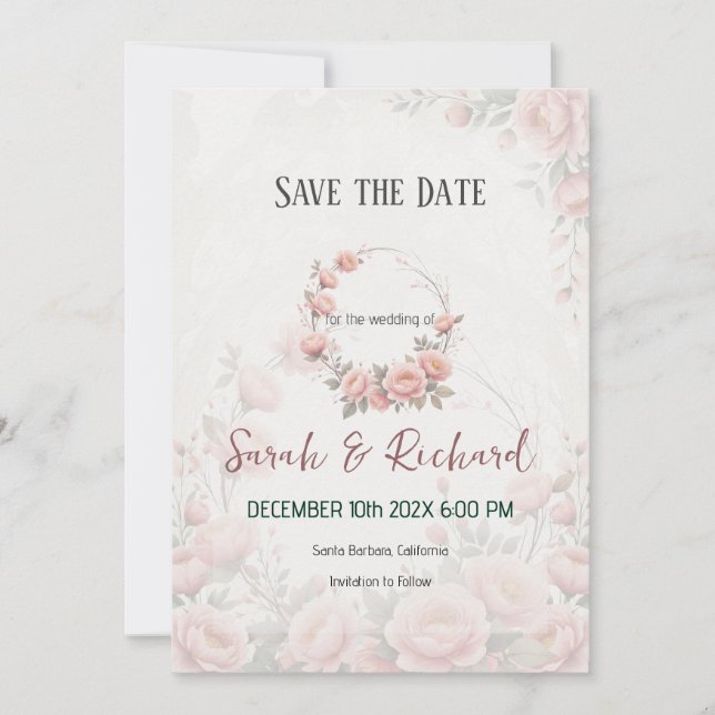 Reserve A Data Papel de Jardim Romântico Soft Save the Date  (Frente)