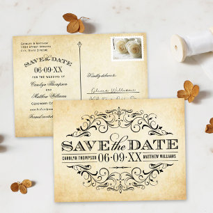 Reserve A Data Papel Envelhecido Vintage com Trabalho de Enrolame