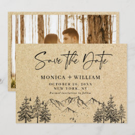 Reserve A Data Papel Kraft Simulado Casamento Montanhoso Desenhad