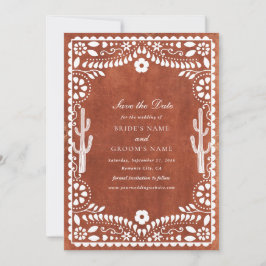 Reserve A Data Papel Picado Boda Mexican Terracotta Brown Wedding