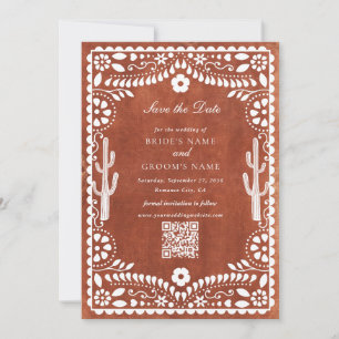 Reserve A Data Papel Picado Casamento Mexicano Terracota Marrom N