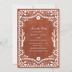 Reserve A Data Papel Picado Casamento Mexicano Terracota Marrom N