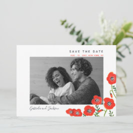 Reserve A Data Papoulas vermelhas floral moderno casamento salvar
