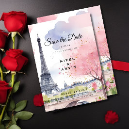 Reserve A Data Paris França Romântica Aquarela Torre Eiffel Rosa