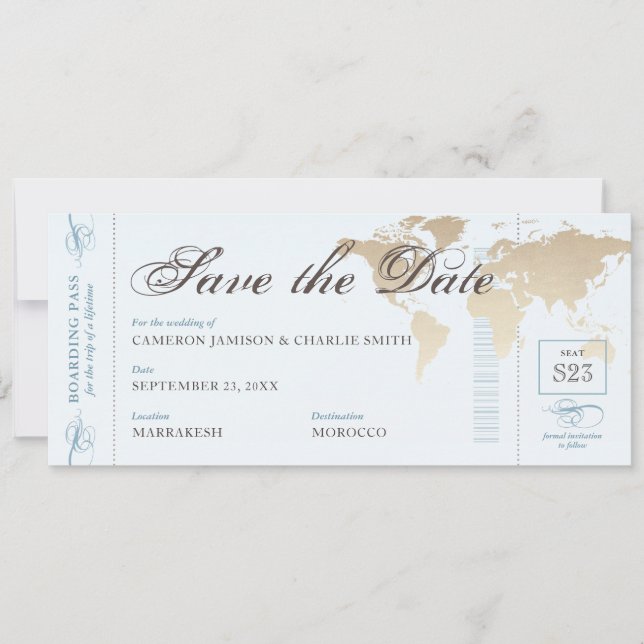Reserve A Data Passagem de Embarque Mapa Mundial Bege Viagens Vin (Frente)