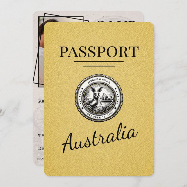 Reserve A Data Passaporte Amarelo Da Austrália Salvar A Data (Frente/Verso)