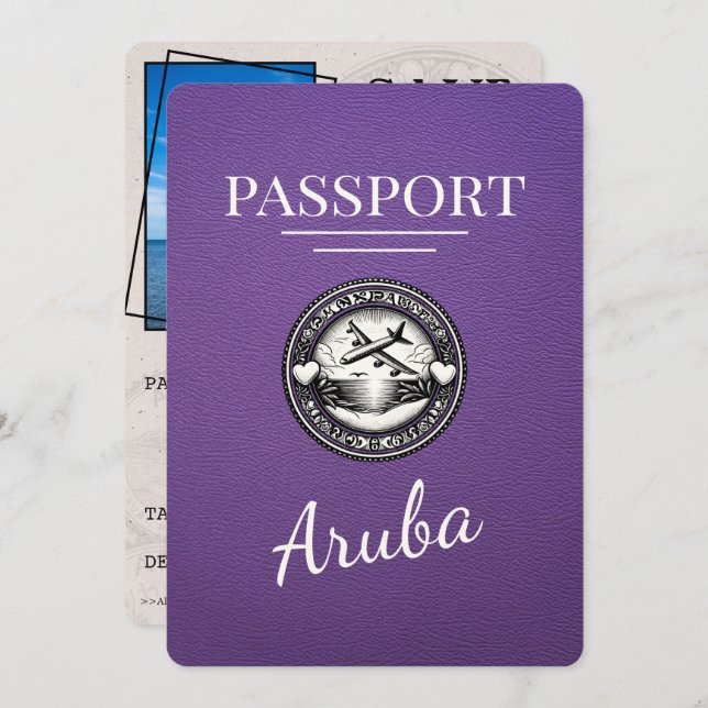 Reserve A Data Passaporte Aruba Roxo Salvar Data (Frente/Verso)