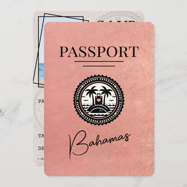 Reserve A Data Passaporte Bahamas rosa Dourado Salvar Data (Frente/Verso)