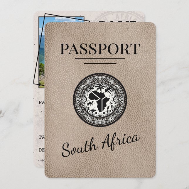 Reserve A Data Passaporte Beige para a África do Sul (Frente/Verso)
