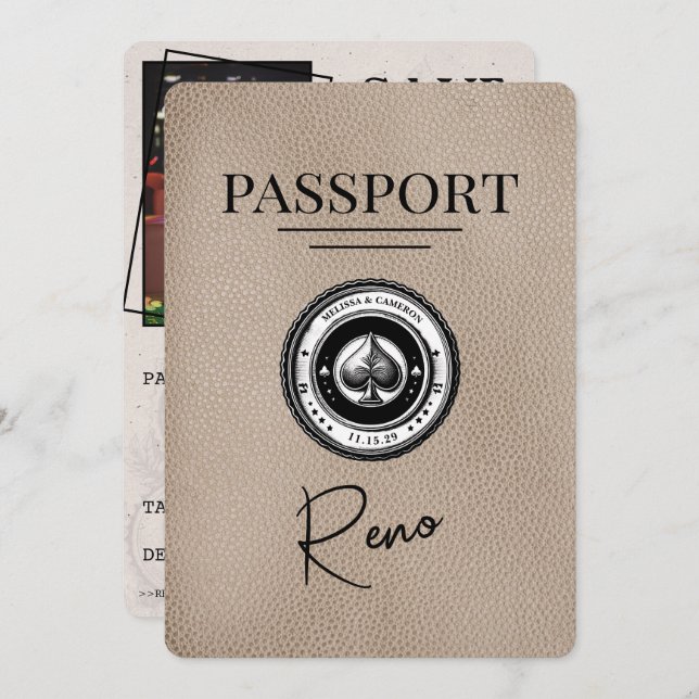 Reserve A Data Passaporte Beige Reno Salvar A Data (Frente/Verso)