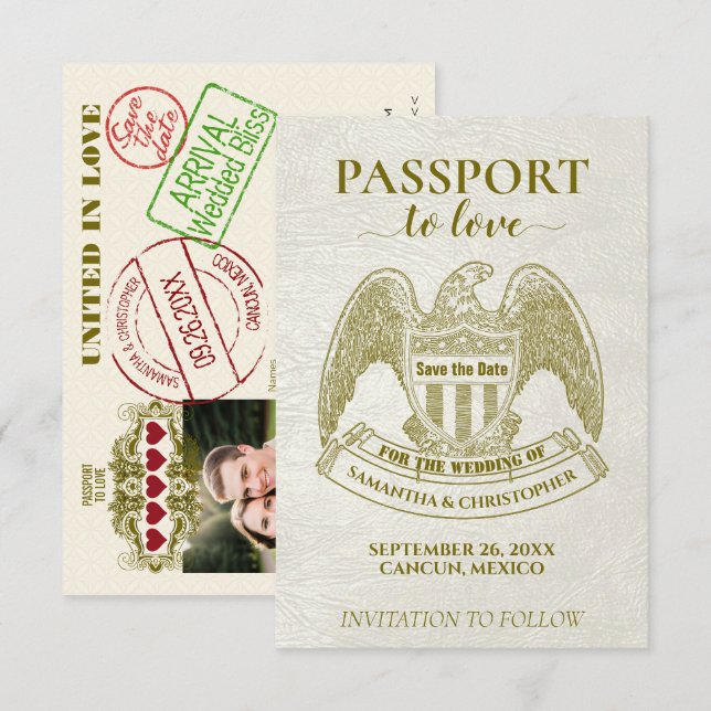 Reserve A Data Passaporte Branco para o Casamento de Destino Dive (Frente/Verso)