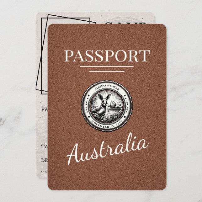 Reserve A Data Passaporte Brown Austrália Salvar Data (Frente/Verso)