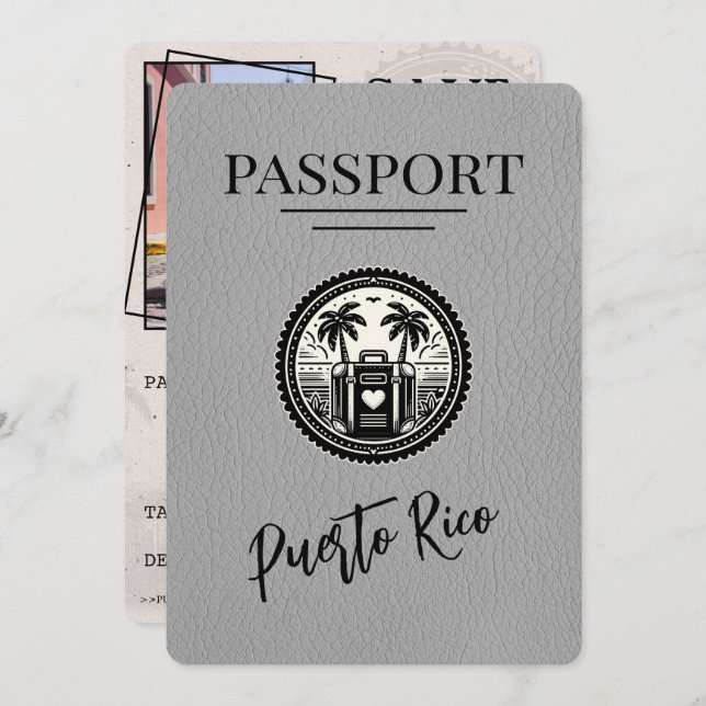 Reserve A Data Passaporte cinza Porto Rico (Frente/Verso)