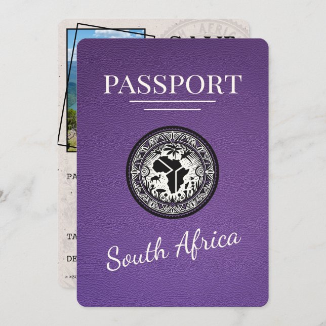 Reserve A Data Passaporte da África do Sul Roxo (Frente/Verso)