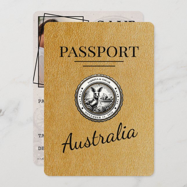 Reserve A Data Passaporte Da Austrália Dourada Salvar A Data (Frente/Verso)