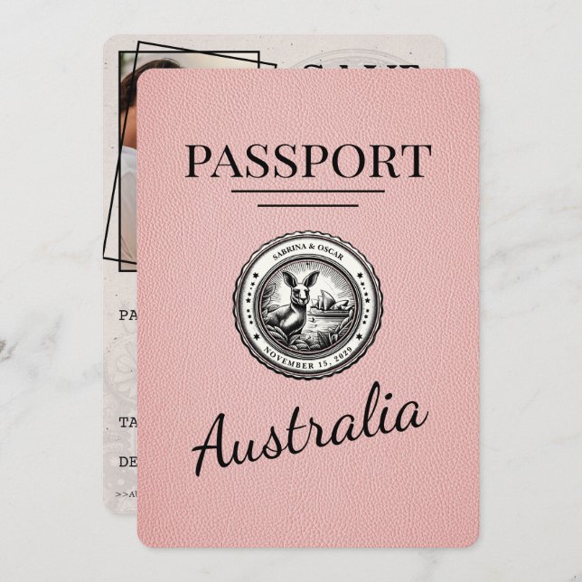Reserve A Data Passaporte Da Austrália Rosa Salvar A Data (Frente/Verso)