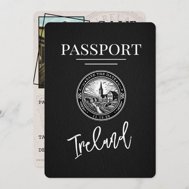 Reserve A Data Passaporte Da Irlanda Negra Salvar A Data (Frente/Verso)