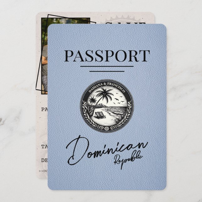 Reserve A Data Passaporte da República Dominicana Dusty Blue (Frente/Verso)