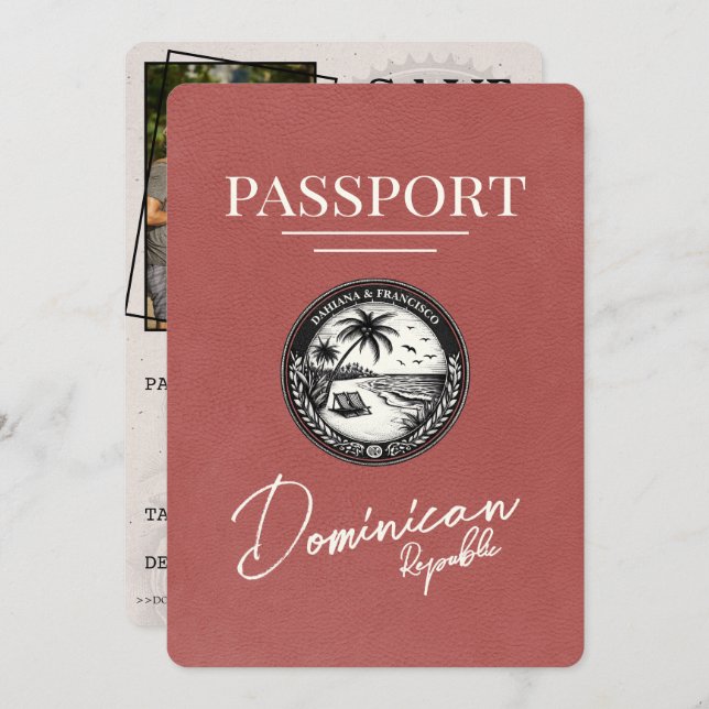 Reserve A Data Passaporte da República Dominicana Light Burgundy (Frente/Verso)