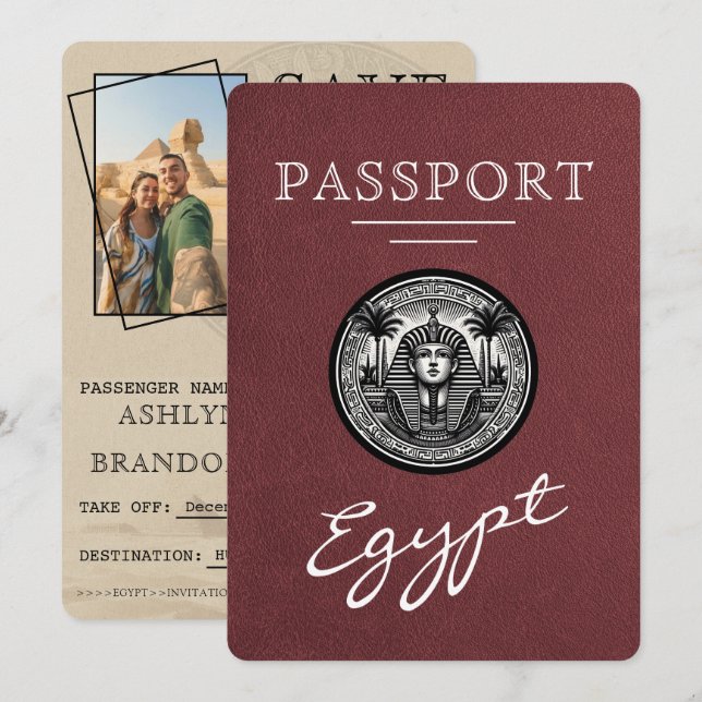 Reserve A Data Passaporte de Casamento Burgundy Egito Salvar a Da (Frente/Verso)