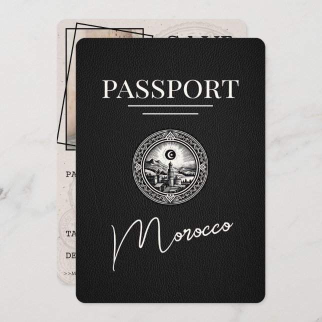 Reserve A Data Passaporte de Marrocos Negro Salvar a Data (Frente/Verso)