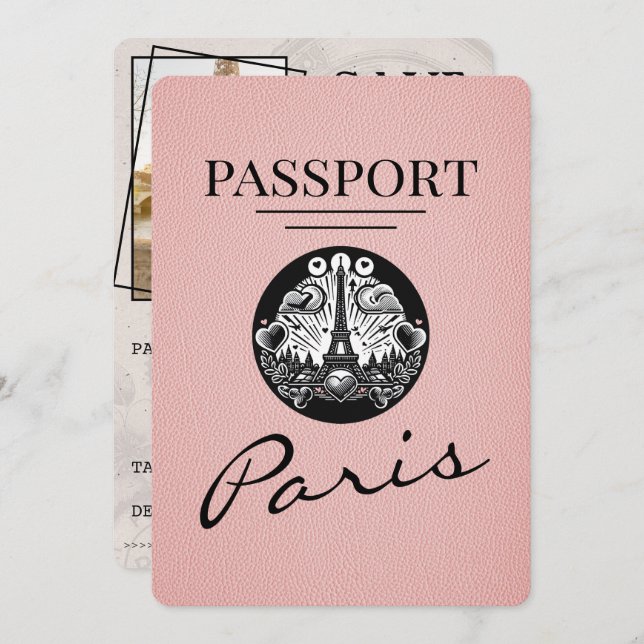 Reserve A Data Passaporte De Paris Rosa, Salvar A Data (Frente/Verso)