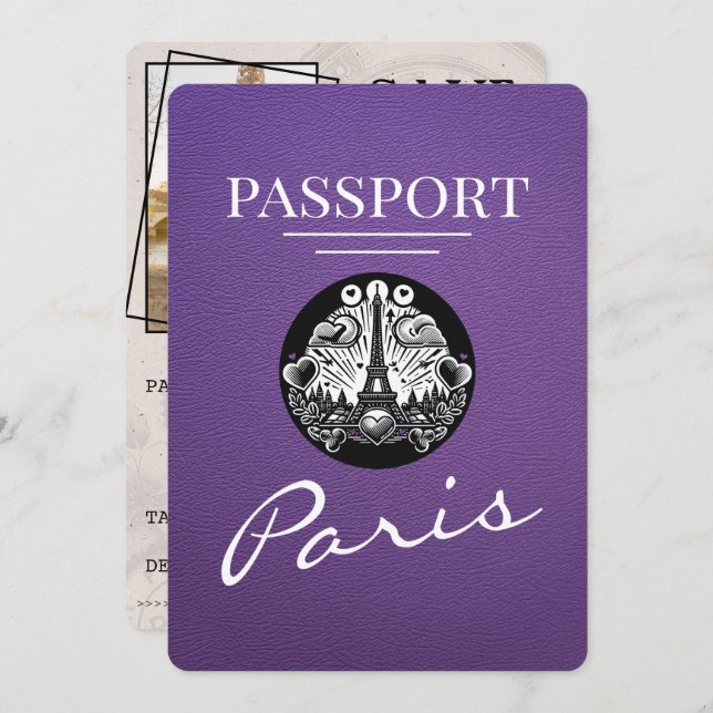 Reserve A Data Passaporte De Paris Roxo, Exceto A Data (Frente/Verso)