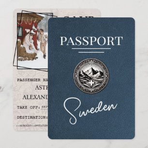 Reserve A Data Passaporte de Suecia Azul do marinho Salvar a Data