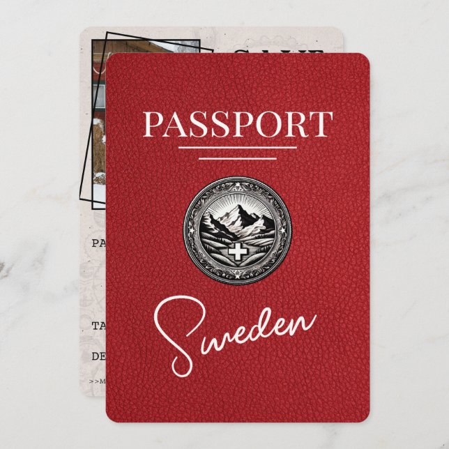 Reserve A Data Passaporte de Suecia Vermelha Salvar a Data (Frente/Verso)