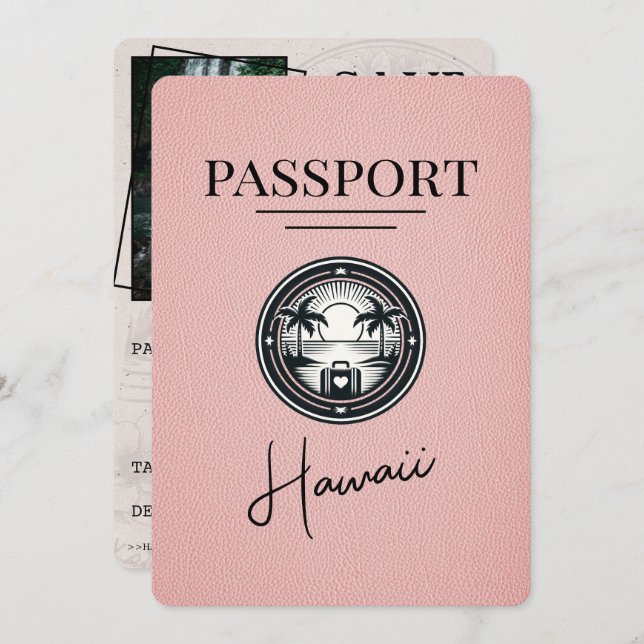 Reserve A Data Passaporte Do Havaí Rosa Salvar A Data (Frente/Verso)