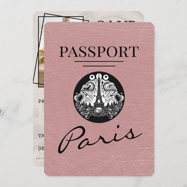 Reserve A Data Passaporte Dusty Rosa Paris, Salvar A Data (Frente/Verso)