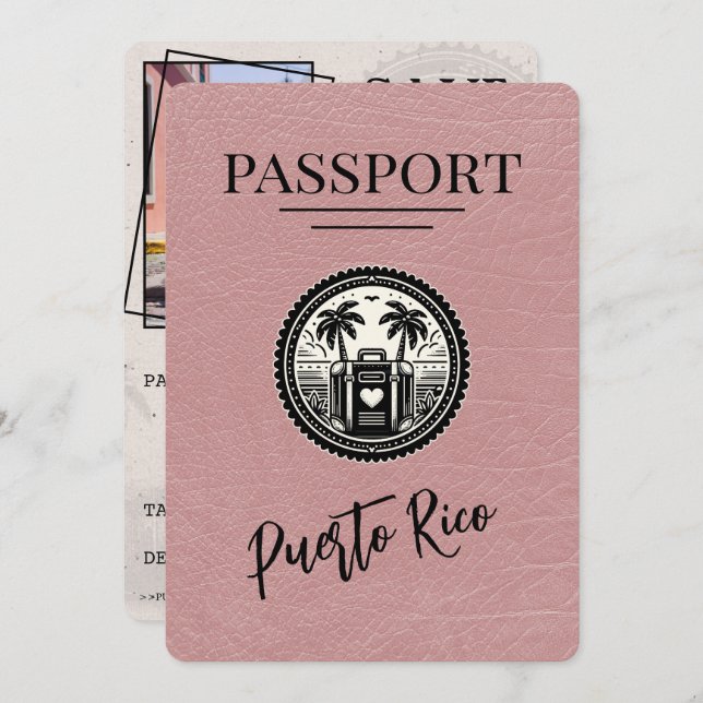 Reserve A Data Passaporte Dusty Rosa Porto Rico (Frente/Verso)