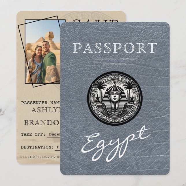 Reserve A Data Passaporte Egito Casamento Salvar a Data (Frente/Verso)