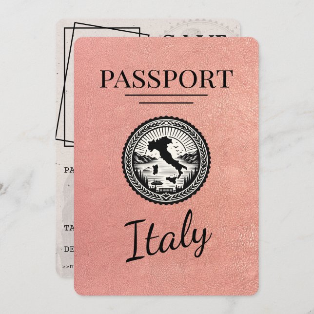 Reserve A Data Passaporte Itália rosa Dourado (Frente/Verso)