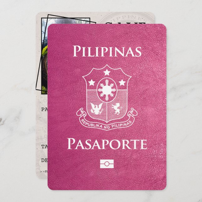 Reserve A Data Passaporte Magenta Pink Filipinas Salvar Data (Frente/Verso)