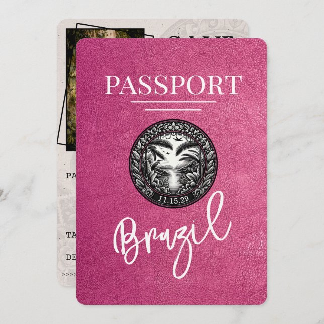 Reserve A Data Passaporte Magenta Púrpura Brasil Salvar Data (Frente/Verso)